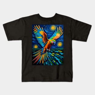 Macaw in starry night Kids T-Shirt